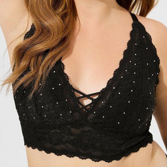 Torrid Other - TORRID BLACK LIGHTLY LINED DIAMANTE XO FRONT BRALETTE 2 2X 18 20